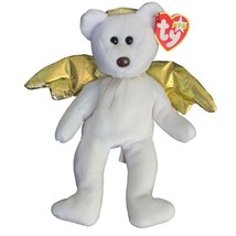 RARE HALO II Angel Bear TY Beanie White Gold Wings Brown Nose PE Pellets... - £730.52 GBP