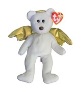 RARE HALO II Angel Bear TY Beanie White Gold Wings Brown Nose PE Pellets... - £734.86 GBP