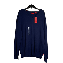 Izod V-Neck Sweater Size XL Navy Blue Knit Pullover 100% Cotton Long Sle... - £15.48 GBP