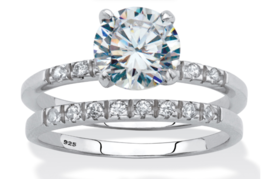 Round Cz Bridal 2 Ring Set Bands Platinum Sterling Silver 6 7 8 9 10 - £159.83 GBP