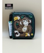 MONKEY WITH BANANAS ZIP AROUND WALLET DARK GREEN CHALA - $678.00 MXN