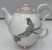 Leopard &amp; Butterfly Bone China Porcelain Teapot Cheetah Tea for One Pot Cup Lid - £39.52 GBP