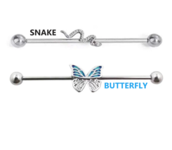 1PC 316L Stainless Steel Snake/Blue Butterfly Industrial Helix Piercing - £7.97 GBP