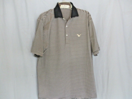Fairway &amp; Greene polo shirt Medium black ivory stripe short sleeves logo... - $11.71