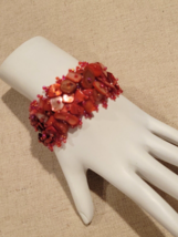 Mother of Pearl Red Sea Shell Dyed  &amp; Seed Bead Woven Wide Band Bracelet - £9.94 GBP