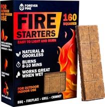 FOREVER PINE Fire Starter Squares 160 Pcs - Natural Fire Starters for Grill, - £26.19 GBP