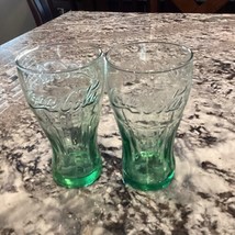 Vintage Coca Cola Green Embossed Glasses 6” -Set of 2 - £7.95 GBP