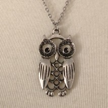 Owl Necklace Pendant Silver Tone Woodland Antiqued Metal Fairy Witch Whimsy - $13.84