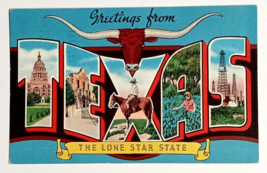 Greetings from Texas the Lone Star State Large Letter TX Linen Postcard c1940s - $7.99