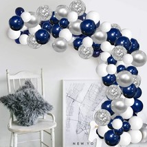 Dark Blue Balloon Arch Kit Silver Confetti For Birthday Party Decoration Supplie - £11.73 GBP