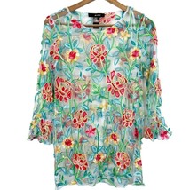 Ali Miles Womens S Sheer Top Blouse Embroidered Bell Sleeve Whimsy Bohemian - £19.21 GBP