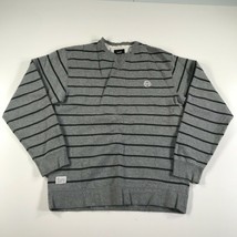 HUF Sweatshirt Mens Medium Heather Gray Black Striped Chest Logo Cotton ... - $23.36