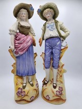 Vintage Bisque Man Woman Sickle 13&quot; Ceramic figurines - Japan - $9.85