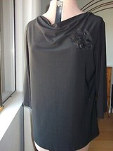 Brittany Black Woman Plus Size 1X X Blouse Black Raglan Flower Shirt 3/4... - £7.91 GBP