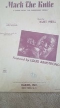 1955 Mack the Knives Sheet Music Louis Armstrong by Kurt Weill, Threepenny Op... - £47.23 GBP