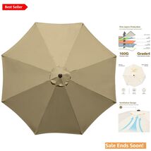 Universal 10 Feet Patio Umbrella Canopy for 8 Ribs, Taupe &amp; Weather Resi... - $61.33