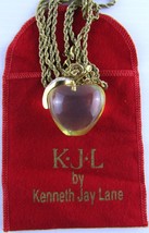 Kenneth Jay Lane, Gold Tone Clear Lucite Apple Necklace, 32 Inch Rope Chain - £88.63 GBP