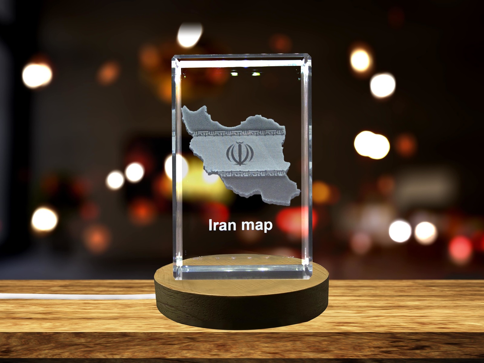 LED Base included | Iran 3D Engraved Crystal 3D Engraved Crystal Keepsake