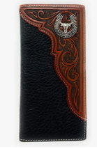 Western Genuine Leather Tooled Men&#39;s Long Bifold Wallet premium cowboy w... - £18.95 GBP