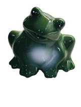 Frog Figurine Green Glazed Ceramic Frog Garden Decor  3&quot;× 4&quot; - £10.00 GBP