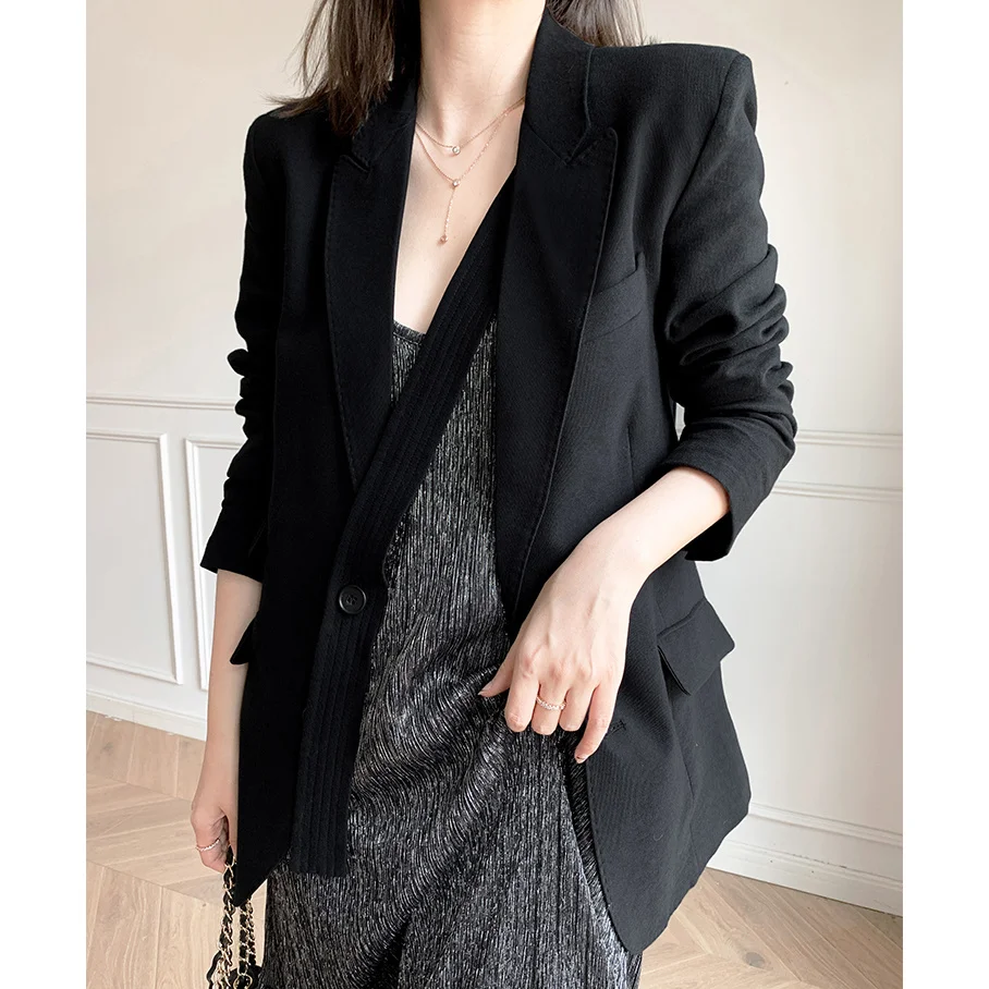 autumn woman Suit jacket 2023 vintage black korean style chic office lady sim bl - £271.15 GBP