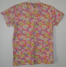 EXCELLENT WOMENS jasco by allheart  S/S FLORAL SCRUBS TOP SIZE XS - £14.63 GBP