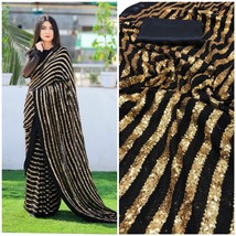 Manish Malhotra inspired black and gold sequin saree || Partywear Cocktail Desig - £47.24 GBP