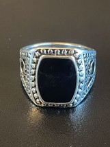 Black Obsidian Inlaid S925 Sterling Silver Men Woman Ring Size 9 - £11.87 GBP