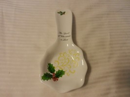The Spirit Of Christmas Is Love Ceramic Spoon Rest, Holly and Berries - $30.00