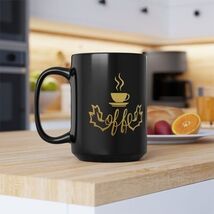 Coffee Cup Mug | Black 15oz Ceramic Mug with Gold Coffee Design - $18.60