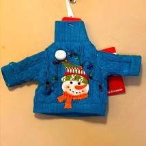 Wine Bottle Sweater Ugly Royal Blue Snowman Cable Knit Sweater - $7.78