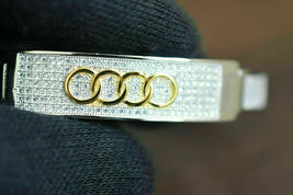 Men 1ct VVS1 Diamond Audi Symbol Logo Cuff Bracelet Bangle 14k Yellow Go... - £200.45 GBP