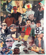 Bad Bunny Collage Soft Throw Blanket Colorful Rapper Fan 50&quot;x39&quot; All Sea... - $26.65 CAD