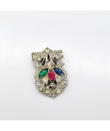 Vintage Art Deco Dress Clip, Pot Metal with Clear Paste Stones and Colorful - £39.33 GBP