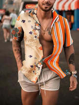 Men&#39;s Full Size Printed Button Up Short Sleeve Shirt Plus Size - $33.49