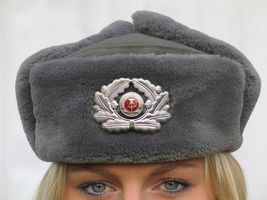 New East German army grey fur lined winter hat cap military Communist NVA DDR  - $20.00+