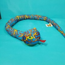 BIG Blue Snake Red Yellow Fire Body Plush Stuffed Animal 40&quot; L Big T Toys w/ Tag - £14.28 GBP
