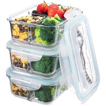 Glass Meal Prep Containers 3 Compartment - Bento Box Glass Lunch Containers - Me - £39.95 GBP