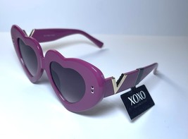 NEW XOXO Fuchsia Pink Heart  Silver Studded Heavy Sunglasses 57584 + Case - $49.99
