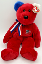 2002 Ty Beanie Buddy &quot;America&quot; Retired Red White &amp; Blue Patriotic Bear BB28 - £10.21 GBP