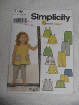 Simplicity 9786 Sewing Pattern Toddler Girl's Top, Shorts, Pants Size 1/2, 1 - £4.53 GBP