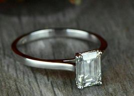 14k White Gold Over 1.50Ct Emerald Cut Diamond Solitaire Engagement Wedding Ring - £61.48 GBP