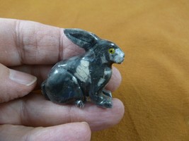 (y-bun-41) gray BUNNY RABBIT SOAPSTONE gem carving FIGURINE rabbits love... - $8.59