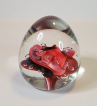 LB &#39;01 Signed Art Glass Paperweight Red Swirl Blob Corntrolled Bubbles Egg - $23.71