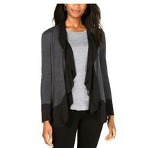 Style &amp;Co Womens XS Black and Gray Ribbed Sleeves Open Front Cardigan NEW - £16.34 GBP