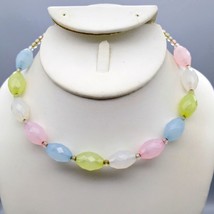 Pastel Pretties Memory Wire Choker, Faceted Vintage Lucite Beaded Necklace, Eleg - £25.12 GBP