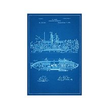 Submarine Locomotive Patent - Blueprint Style - Art Print - 18" tall x 12" wide - £12.83 GBP