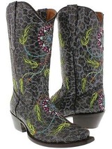 Women&#39;s Exotic Leopard Print Cowboy Boots Real Leather Dream Catcher Snip Toe - £89.90 GBP