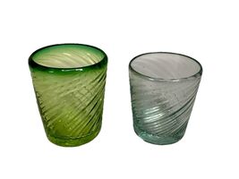 Set of 2 Vintage Swirl Design Hand Blown Art Glass Tumblers - $14.85