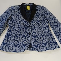 QMack Womens Blazer Jacket White & Blue Floral Collared Two Button Coat - Size 6 image 13